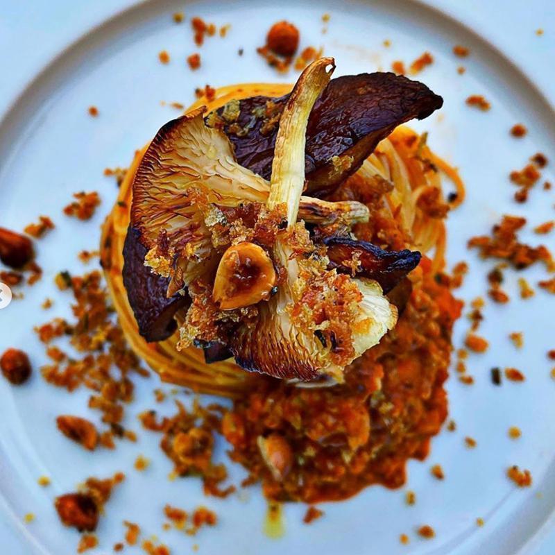Vegan Mushroom Bolognese With Hazelnut Crumb